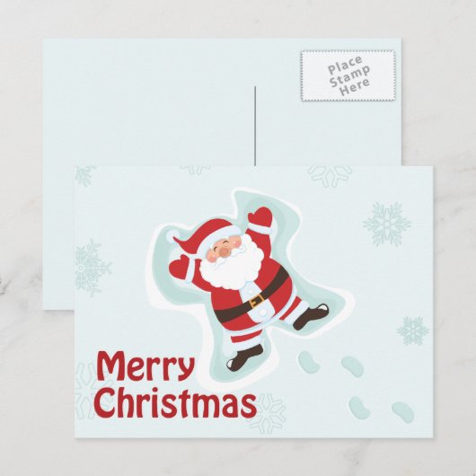 Santa Claus maakt sneeuwengel-briefkaart Feestdagenkaart (Voorkant / Achterkant)