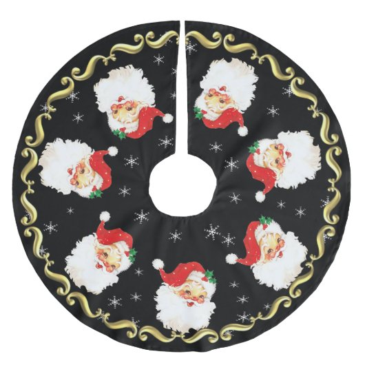 Santa Claus Mandala en Snowflakes op zwart Kerstboom Rok (Voorkant)