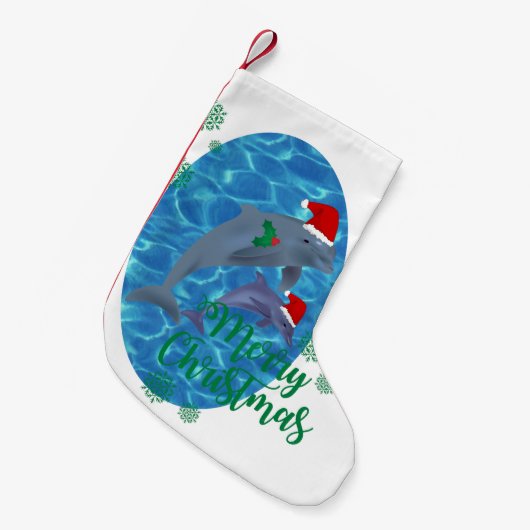 santa claus merry kerstdolphins stocking kleine kerstsok (Voorkant (Hangend))