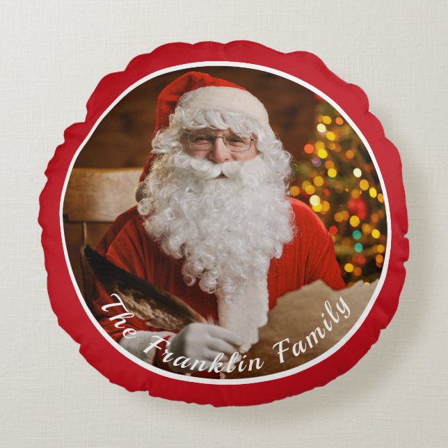 Santa Claus Merry  kerstgezin - Aangepast Rond Kussen (Voorkant)