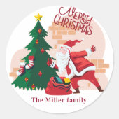 santa claus merry kerstmis monogram ronde sticker (Voorkant)