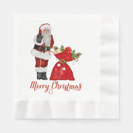 Santa Claus Merry-kerstpapier Napkins Servet (Voorkant)