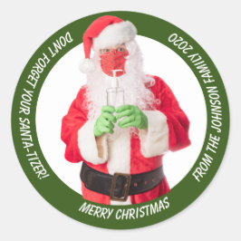 Santa Claus met anitizer 2020 Ronde Sticker
