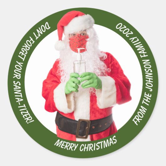 Santa Claus met anitizer 2020 Ronde Sticker (Voorkant)