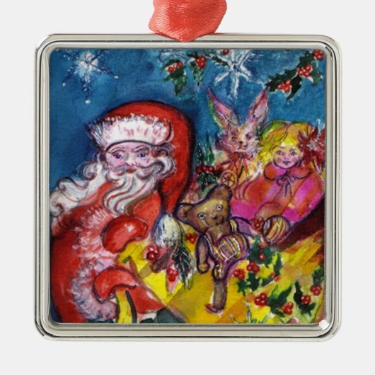 SANTA CLAUS MET CHRISTMAS GIFTS EN TOYS METALEN ORNAMENT (Voorkant)