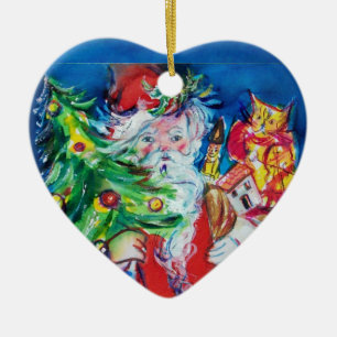 SANTA CLAUS MET CHRISTMAS TREE EN GIFTS Red Ruby Keramisch Ornament