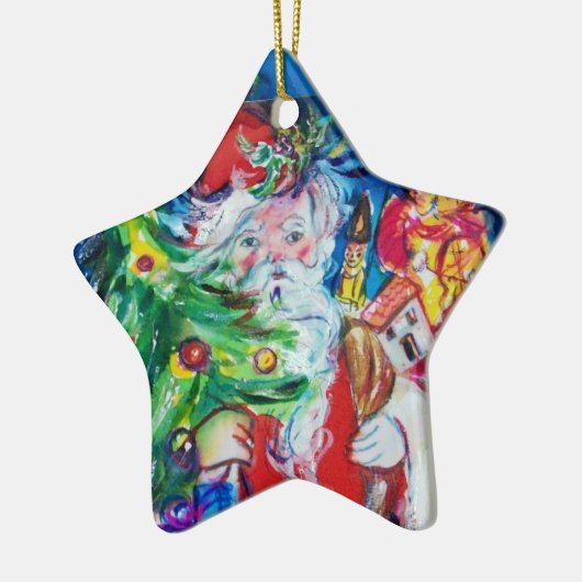 SANTA CLAUS MET CHRISTMAS TREE EN GIFTS Red Ruby Keramisch Ornament (Links)