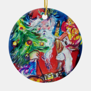 SANTA CLAUS MET CHRISTMAS TREE EN GIFTS Red Ruby Keramisch Ornament