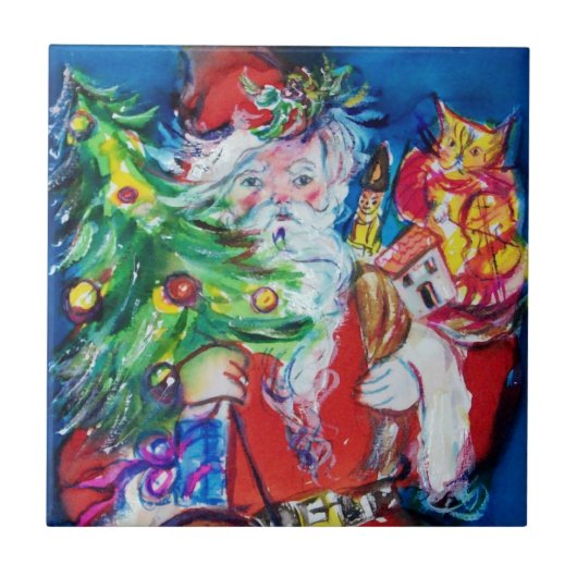 SANTA CLAUS MET CHRISTMAS TREE EN GIFTS TEGELTJE (Voorkant)