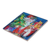 SANTA CLAUS MET CHRISTMAS TREE EN GIFTS TEGELTJE (Zijkant)