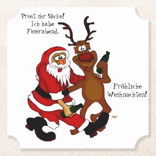 Santa Claus met een maas - Fijne kerst Kartonnen Onderzetters (Voorkant)