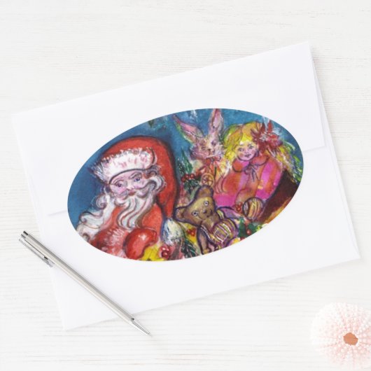 SANTA CLAUS MET GIFTS OVALE STICKER (Envelop)