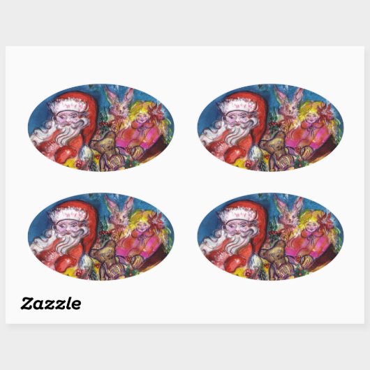 SANTA CLAUS MET GIFTS OVALE STICKER (Vel)