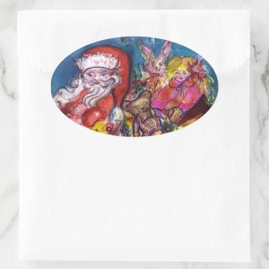 SANTA CLAUS MET GIFTS OVALE STICKER (Tas)