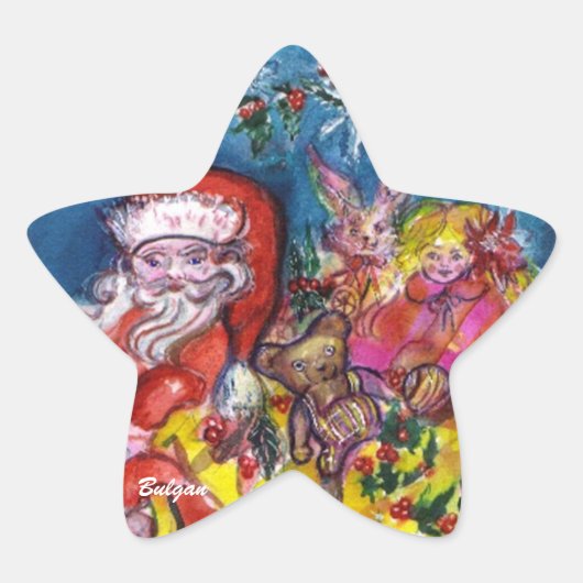 SANTA CLAUS MET GIFTS Star Ster Sticker (Voorkant)