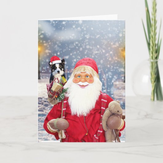 Santa Claus met kerstcadeaus Border Collie Dog Feestdagen Kaart (Voorkant)