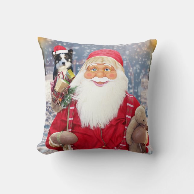 Santa Claus met kerstcadeaus Border Collie Dog Kussen (Voorkant)