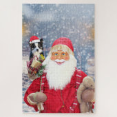 Santa Claus met kerstcadeaus Border Collie Dog Legpuzzel (Verticaal)