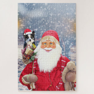 Santa Claus met kerstcadeaus Border Collie Dog Legpuzzel