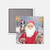 Santa Claus met kerstcadeaus Border Collie Dog Magneet (Voorkant / Achterkant)