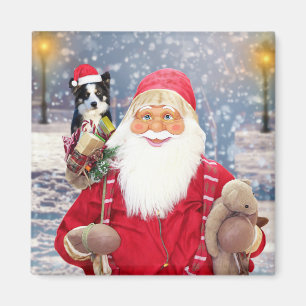 Santa Claus met kerstcadeaus Border Collie Dog Magneet