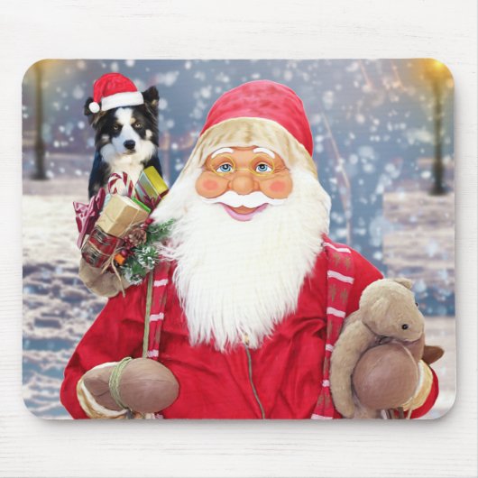 Santa Claus met kerstcadeaus Border Collie Dog Muismat (Voorkant)