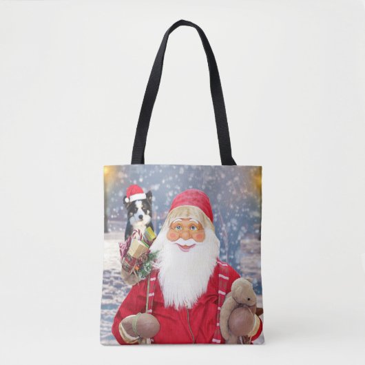 Santa Claus met kerstcadeaus Border Collie Dog Tote Bag (Voorkant)