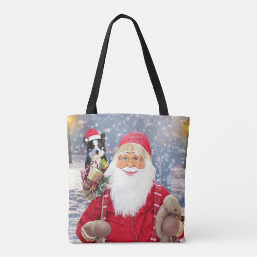 Santa Claus met kerstcadeaus Border Collie Dog Tote Bag (Achterkant)