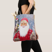 Santa Claus met kerstcadeaus Border Collie Dog Tote Bag (Dichtbij)