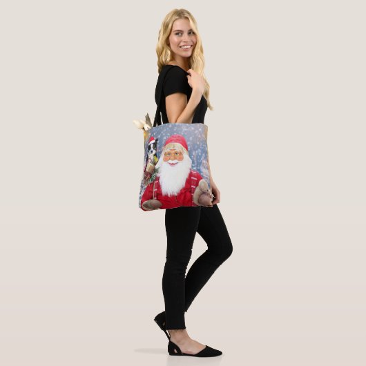 Santa Claus met kerstcadeaus Border Collie Dog Tote Bag (Op model)