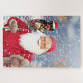 Santa Claus met kerstcadeaus Rottweiler Dog Legpuzzel (Horizontaal)