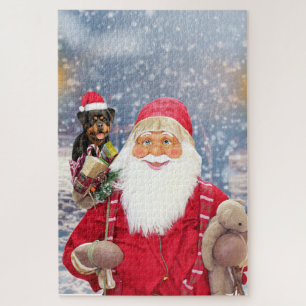 Santa Claus met kerstcadeaus Rottweiler Dog Legpuzzel