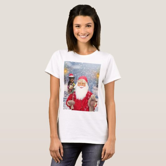 Santa Claus met kerstcadeaus Rottweiler Dog T-shirt (Voorkant volledig)