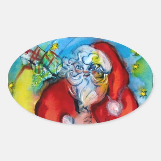 SANTA CLAUS MET LANTERN IN DE CHRISTMAS NACHT OVALE STICKER (Voorkant)