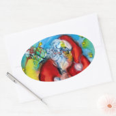 SANTA CLAUS MET LANTERN IN DE CHRISTMAS NACHT OVALE STICKER (Envelop)