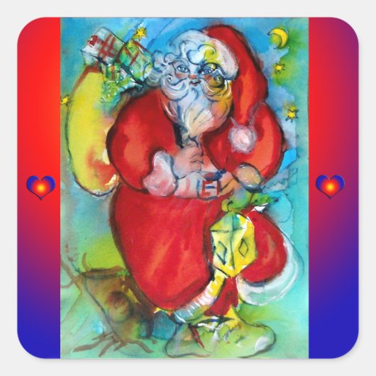 SANTA CLAUS MET LANTERN IN DE CHRISTMAS NACHT VIERKANTE STICKER (Voorkant)