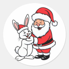 Santa Claus met schattig konijn Ronde Sticker