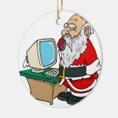 santa claus met telefoon en computer keramisch ornament (Links)