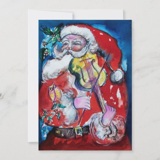 SANTA CLAUS MET VIOLIN, CHRISTMAS PARTIJ KAART (Voorkant)