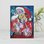SANTA CLAUS MET VIOLIN, CHRISTMAS PARTIJ KAART (Staand voorkant)