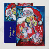SANTA CLAUS MET VIOLIN, CHRISTMAS PARTIJ KAART (Voorkant / Achterkant)