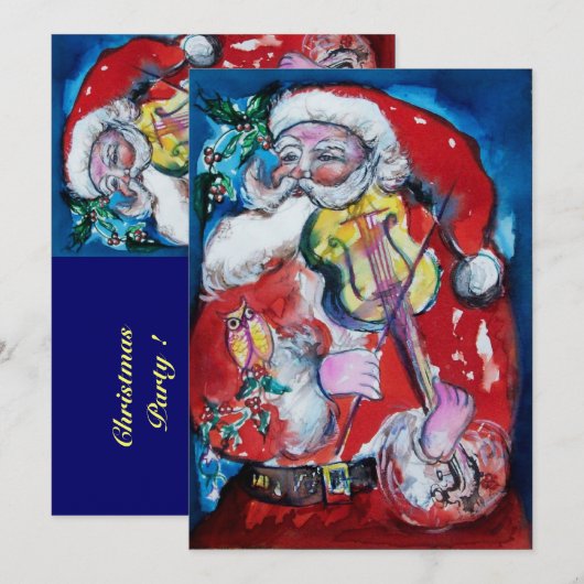 SANTA CLAUS MET VIOLIN, CHRISTMAS PARTIJ KAART (Voorkant / Achterkant)