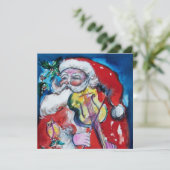 SANTA CLAUS MET VIOLIN - CHRISTMAS PARTY KAART (Staand voorkant)