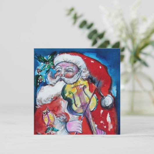 SANTA CLAUS MET VIOLIN - CHRISTMAS PARTY KAART (Staand voorkant)