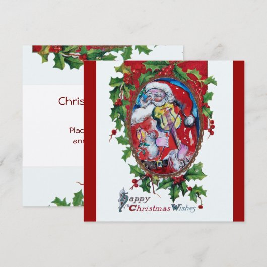 SANTA CLAUS MET VIOLIN - CHRISTMAS PARTY KAART (Voorkant / Achterkant)