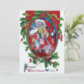 SANTA CLAUS MET VIOLIN - CHRISTMAS PARTY KAART (Staand voorkant)