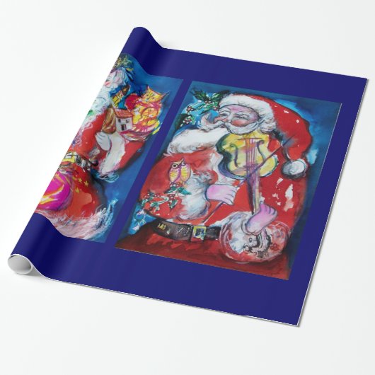SANTA CLAUS MET VIOLIN/CHRISTMAS TREE EN BALOONS CADEAUPAPIER (Uitgerold)