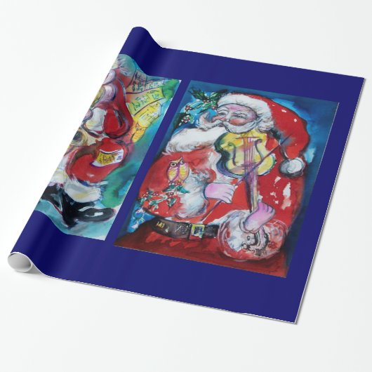 SANTA CLAUS MET VIOLIN EN SAX CADEAUPAPIER (Uitgerold)
