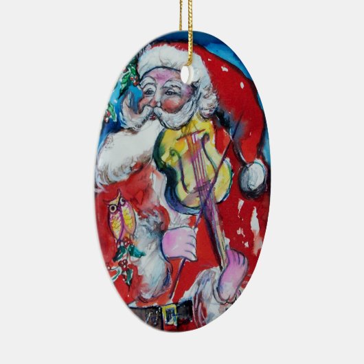 SANTA CLAUS MET VIOLIN, MUSISCHE CHRISTMAS Red Rub Keramisch Ornament (Rechts)