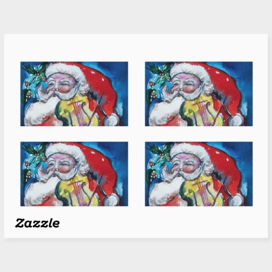 SANTA CLAUS MET VIOLIN RECHTHOEKIGE STICKER (Vel)